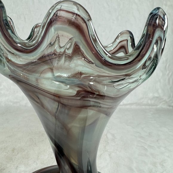 Vintage Murano Style Hand Blown Trumpet Coil pedestal Purple Art Glass Sculpture - Picture 9 of 10